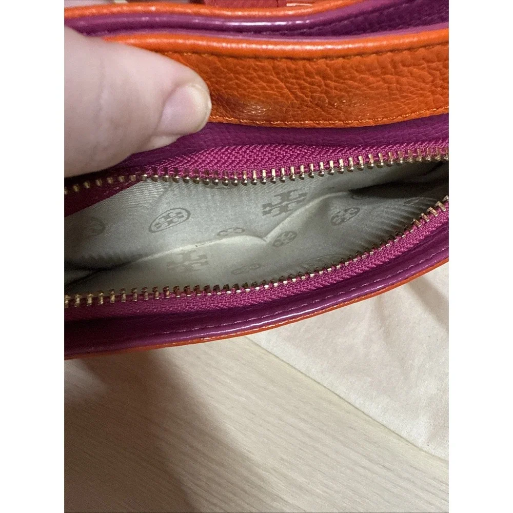 Tory Burch Pebbled Leather Crossbody‎ Bag Orange Red Leather Gold Expandable